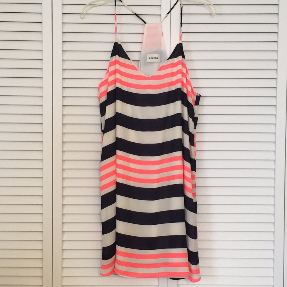 Hot pink and blue striped dress